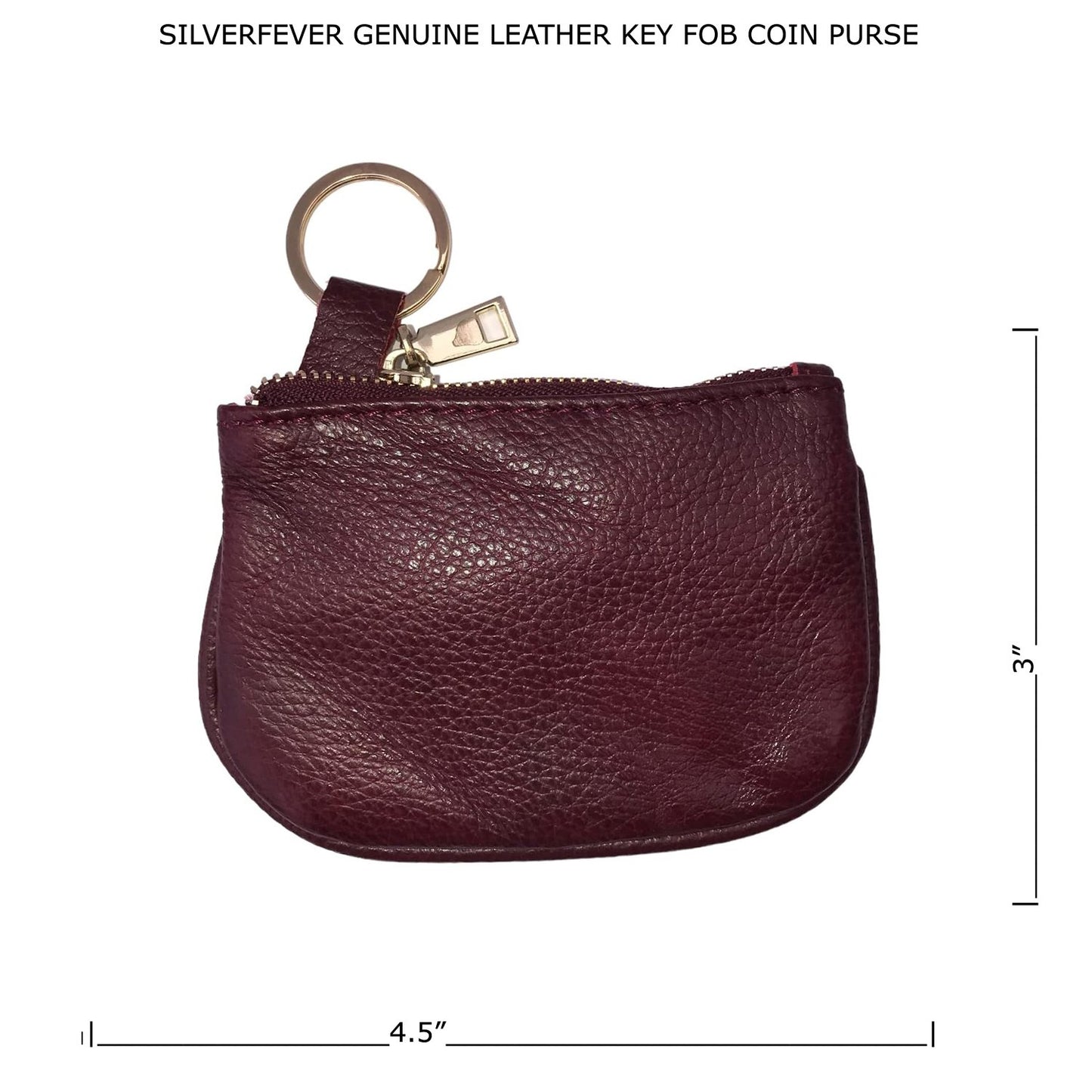 Cowhide Leather Coin Purse Pouch w Zipper and Key Fob
