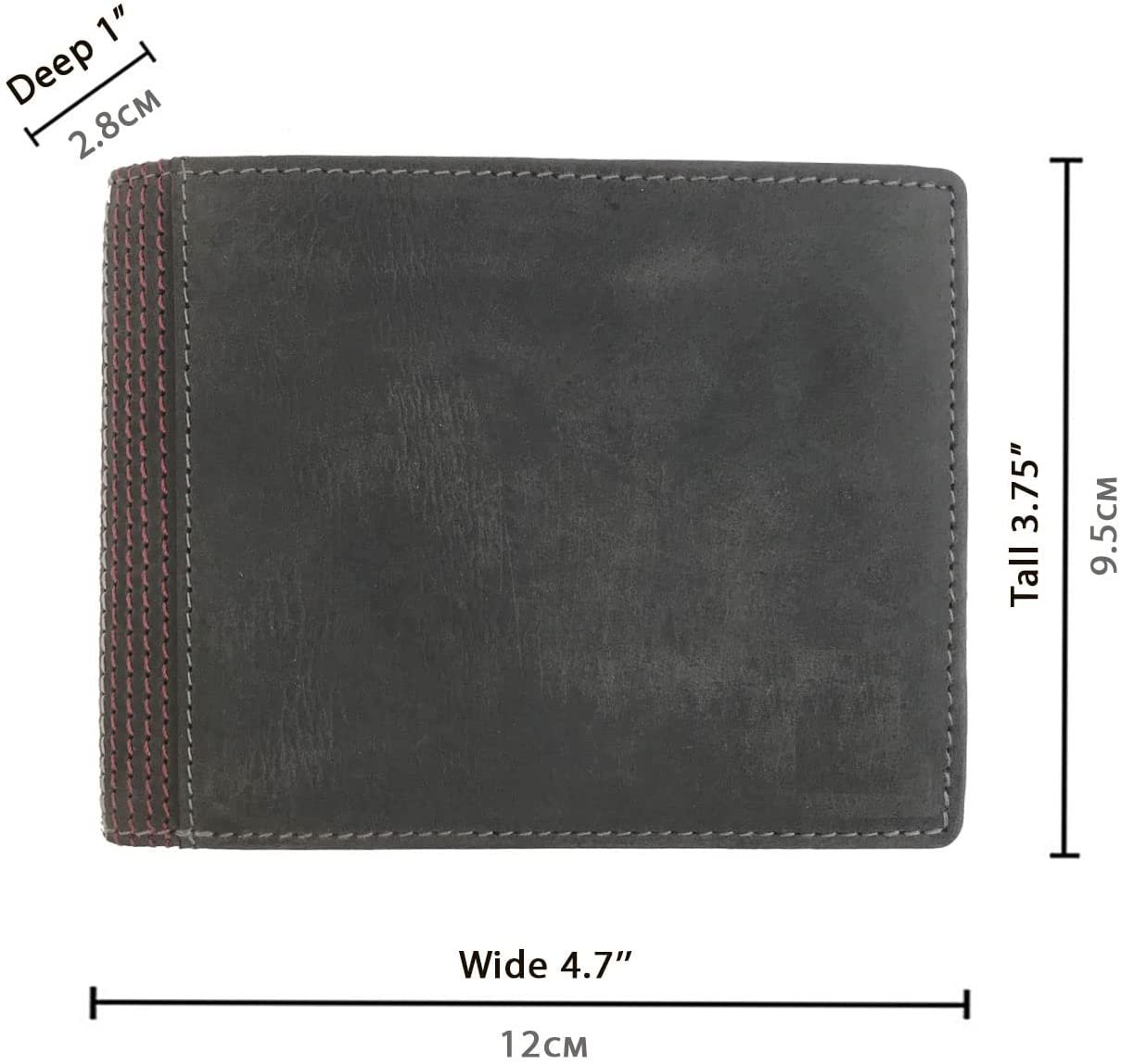 Leather Wallet for Men's-Genuine Washed Calf RFID Blocking Bifold Men Wallet With Coin Pocket (Vertical Flip Stitched Collar, Black)