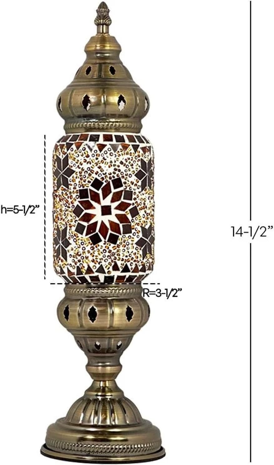 Turkish Cylinder Table Lamp Mosaic Glass Accent Boho Lamps Moroccan Lantern (Blue Star)