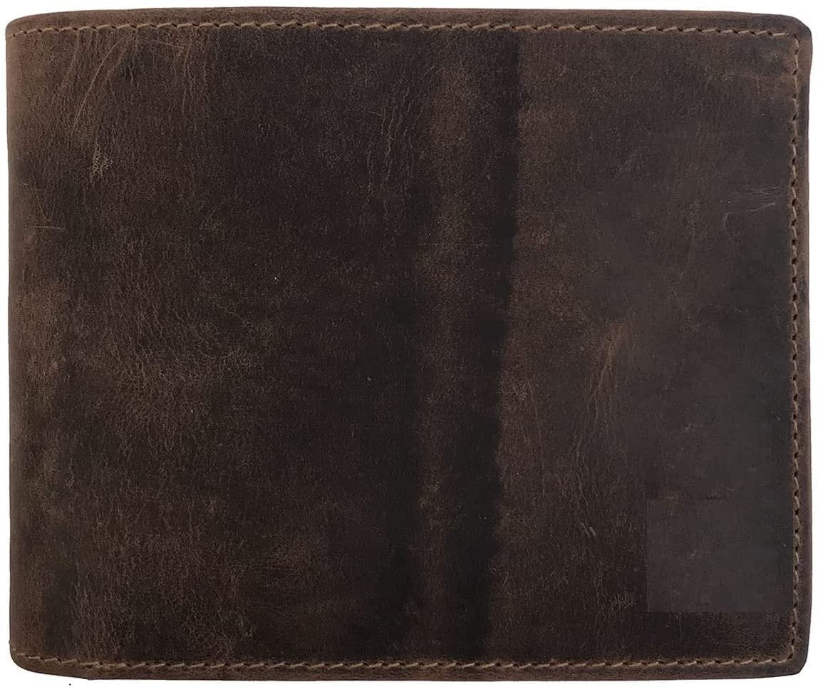 Leather Wallet for Men's-Genuine Washed Calf RFID Blocking Bifold Men Wallet With Coin Pocket (Vertical Flip Stitched Collar, Black)