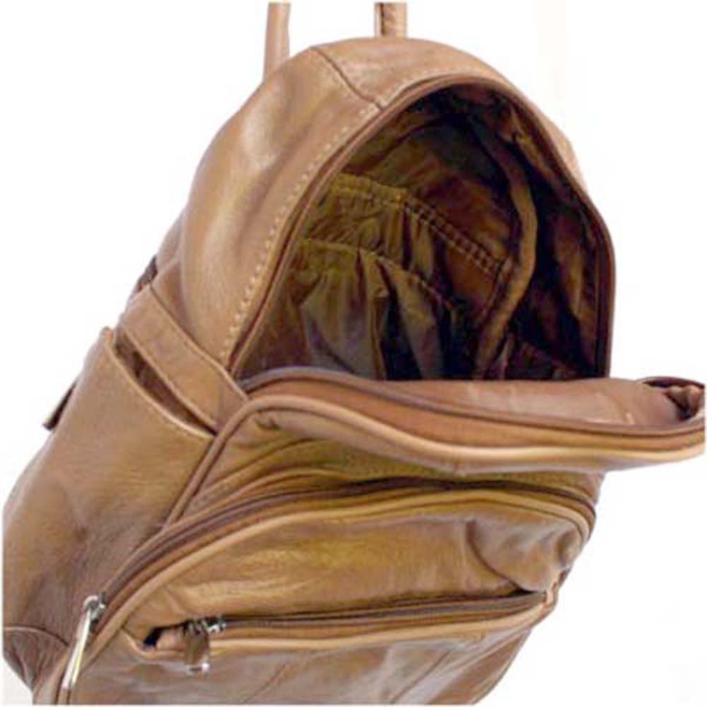 Silver Fever Genuine Leather Round Top Backpack Purse Organizer Bag