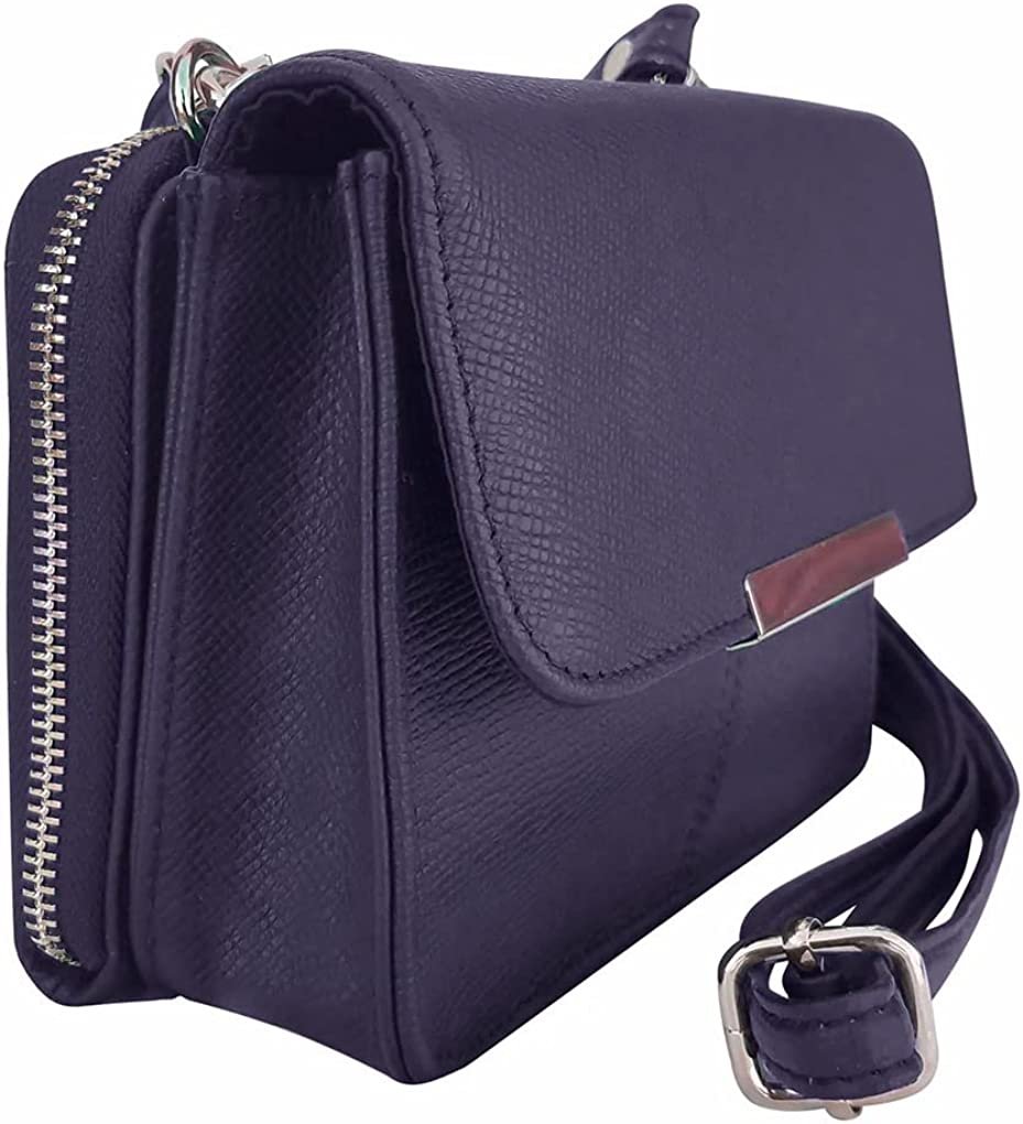 Cowhide Leather Womens Shoulder Purse Small Cross Body Organizer Bag with Many Pockets