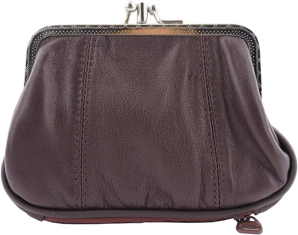 SILVERFEVER Leather Coin Purse with Kisslock Closure - Handcrafted Genuine Lambskin (3 Entry, Black)