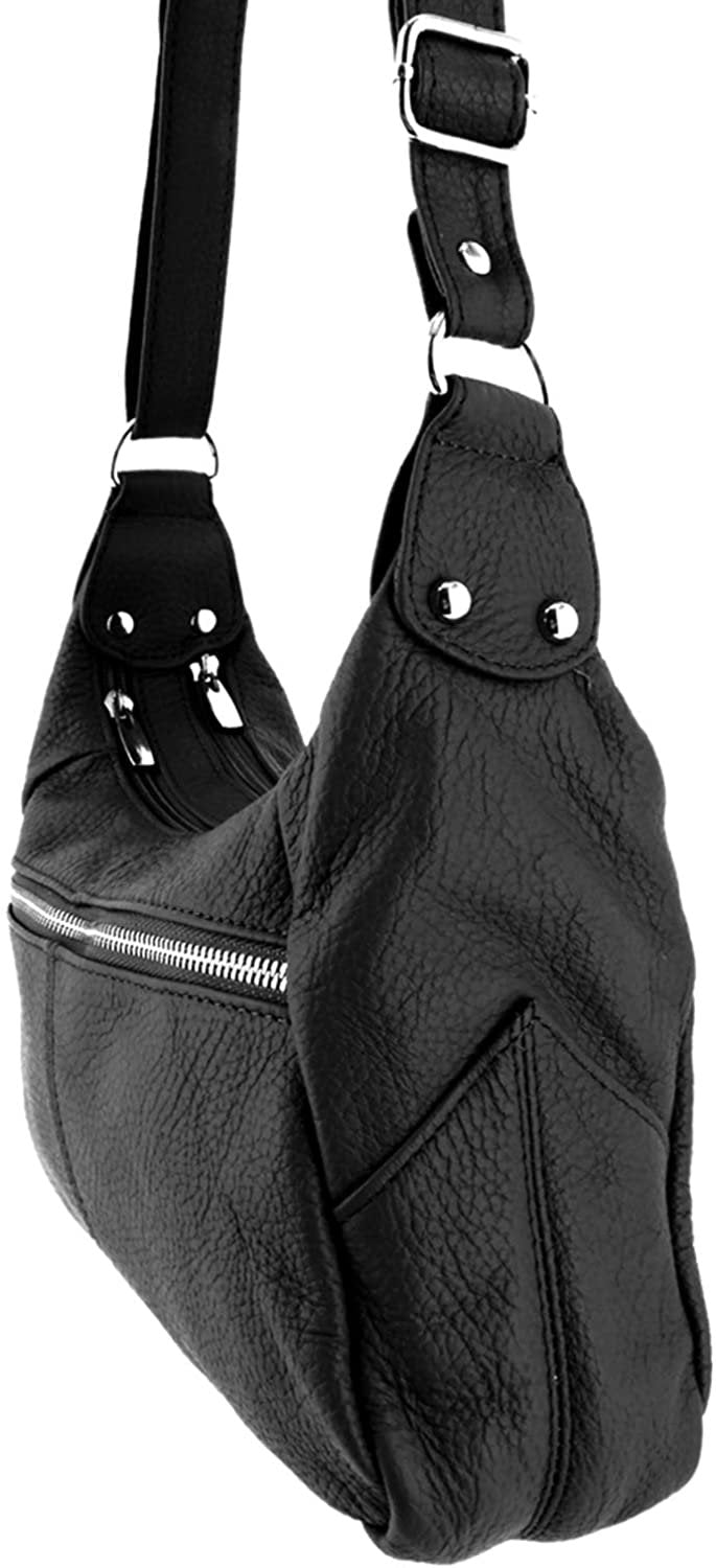 Black-2 Entry Women's Leather Medium Cross Body Purse Shoulder Ladies Handbag with Many Pockets