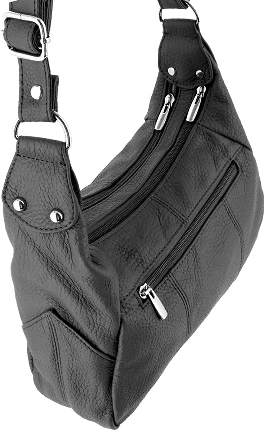 Black-2 Entry Women's Leather Medium Cross Body Purse Shoulder Ladies Handbag with Many Pockets