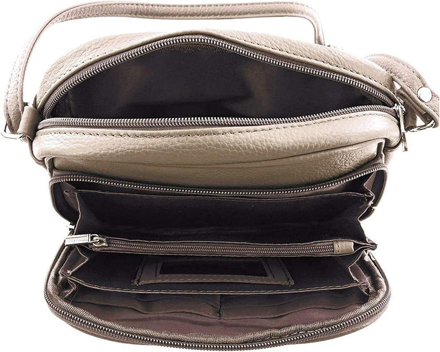 Cowhide Leather Womens Shoulder Purse Small Cross Body Organizer Bag with Many Pockets
