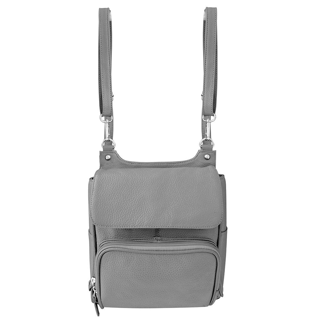 Leather Women's Backpack w Flip Rain Cover & Top Handle SilverFever