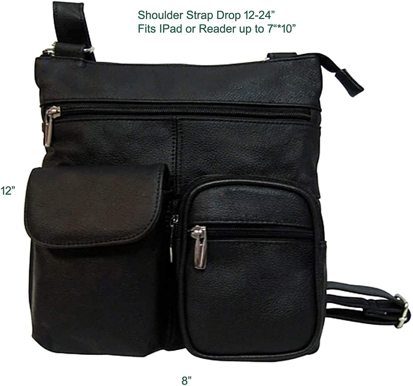 Messenger Italian Leather Shoulder Cross Body Bag iPad Compatible Unisex SilverFever