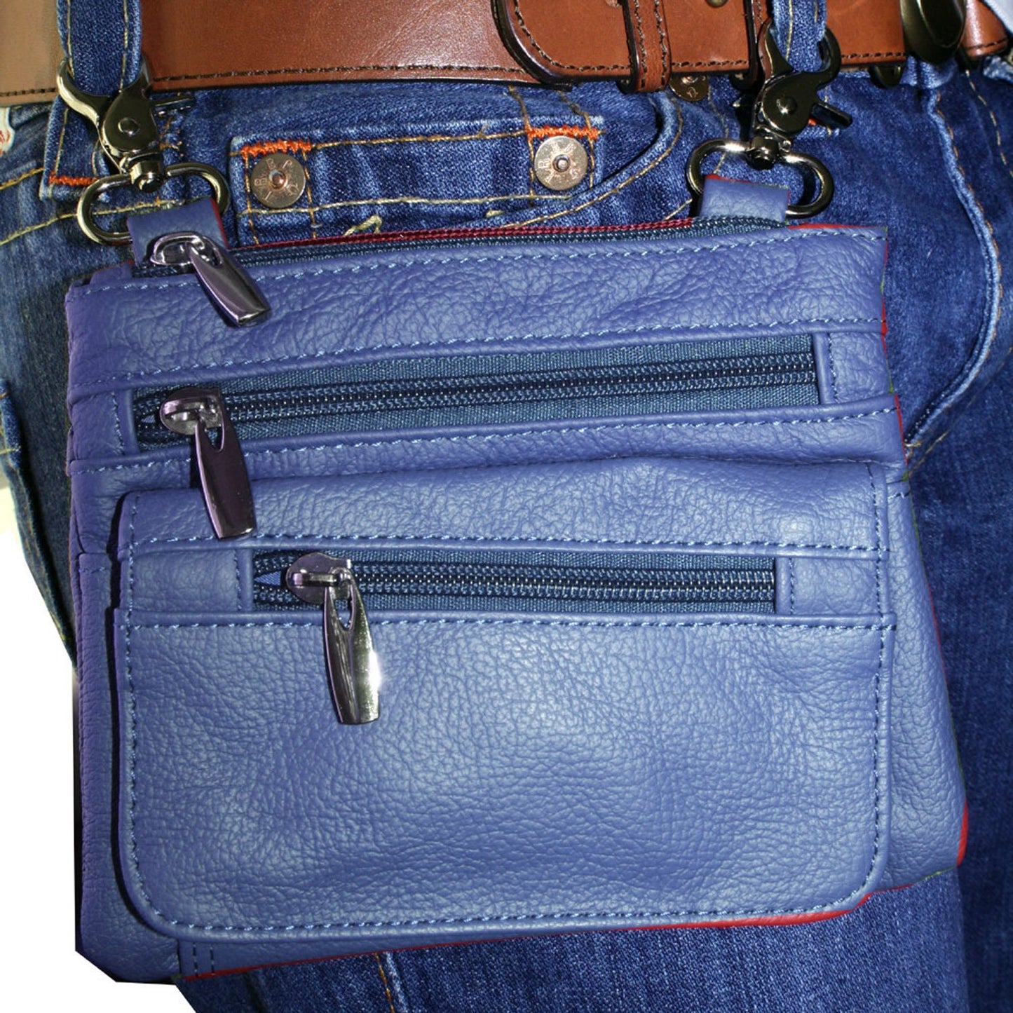 SILVERFEVER Leather Bike Rider Accordion Bag Cross Body Belt Phone Pack Pouch
