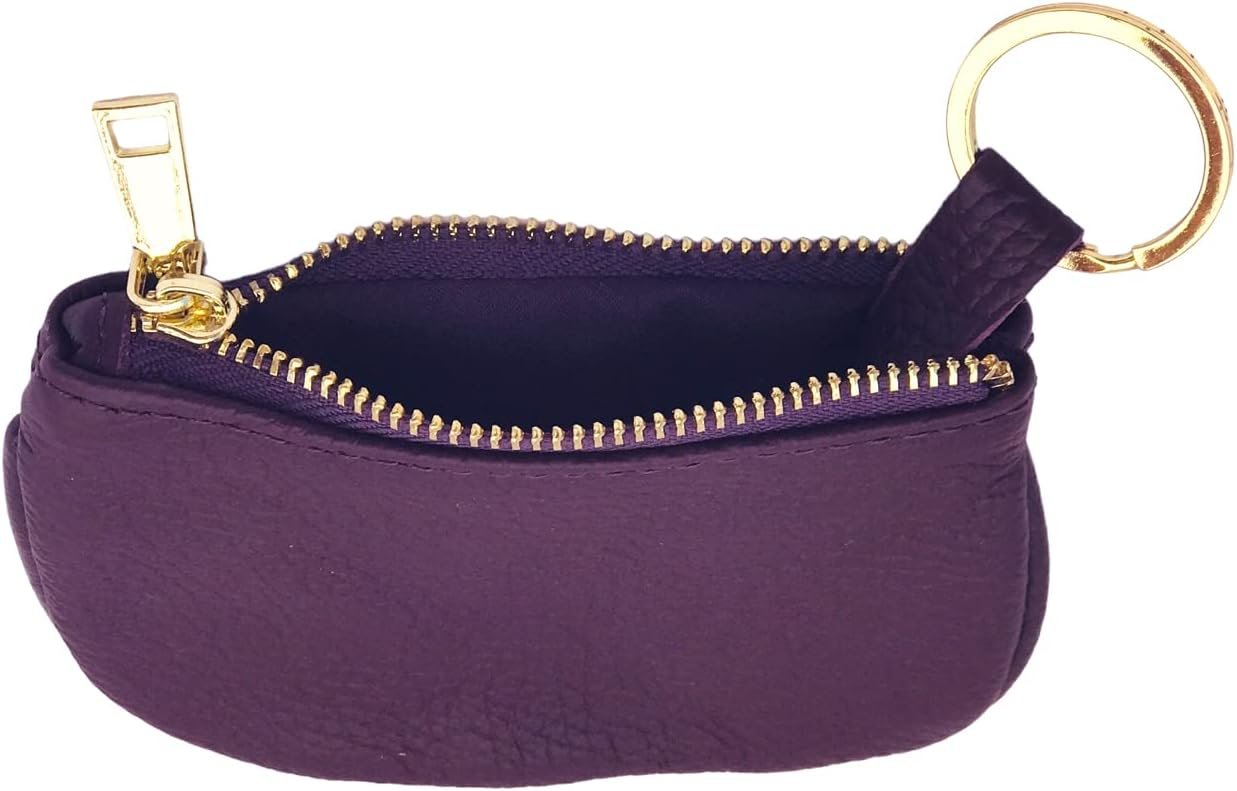 Cowhide Leather Coin Purse Pouch w Zipper and Key Fob