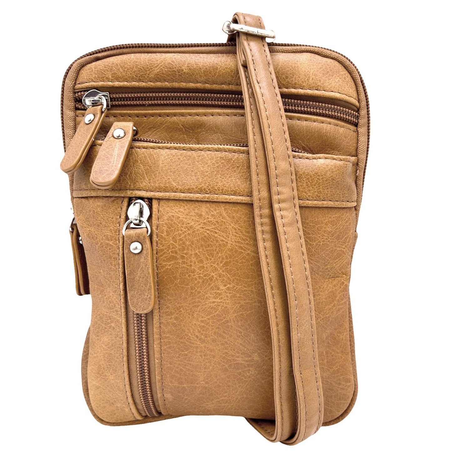 Women's Leather Crossbody, Shoulder, or Belt Bag – Vertical 4-Pocket Organizer Pouch