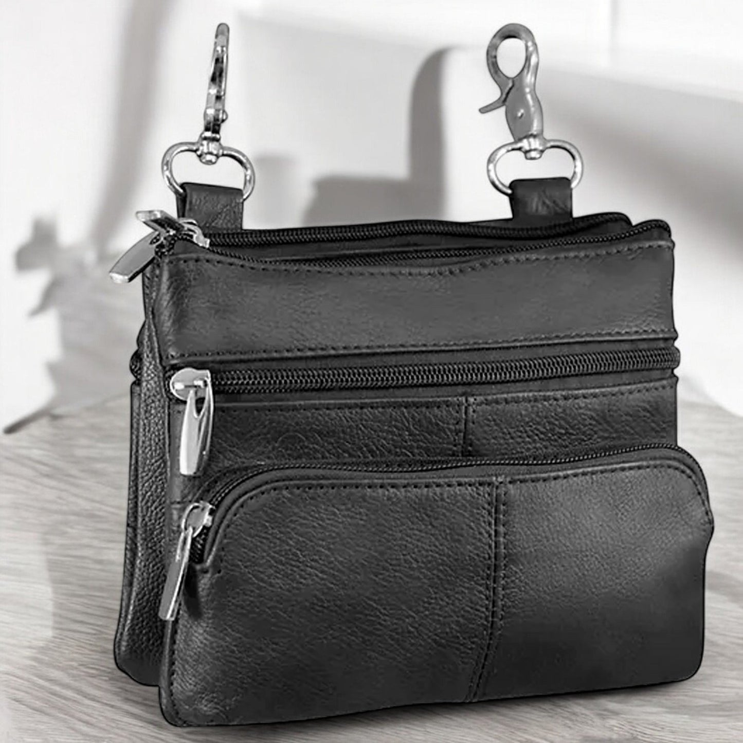 SILVERFEVER Leather Bike Rider Accordion Bag Cross Body Belt Phone Pack Pouch