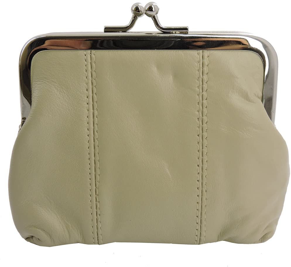 SILVERFEVER Leather Coin Purse with Kisslock Closure - Handcrafted Genuine Lambskin (3 Entry, Black)