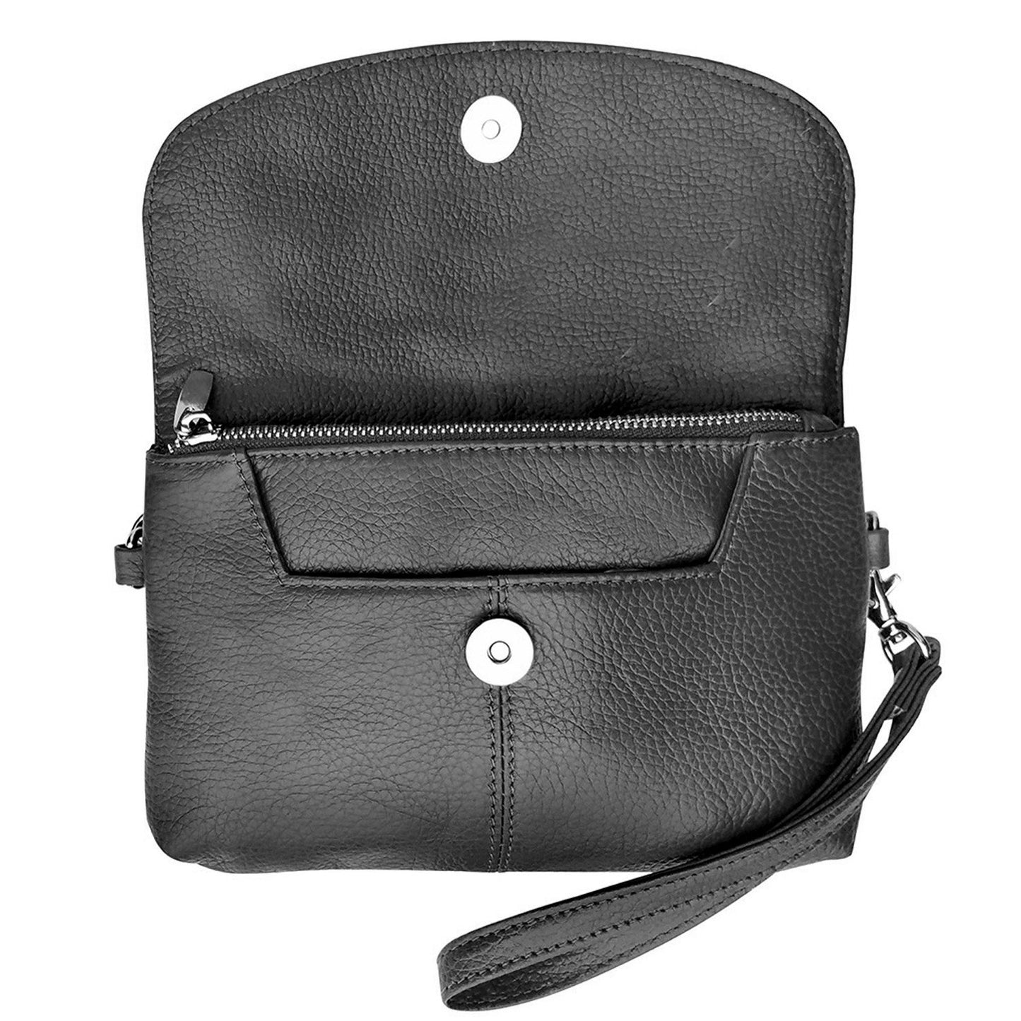 Leather Handbag Purse Womens Small Clutch Wristlet Crossbody Multi Compartment Organiser Fits Phone SilverFever