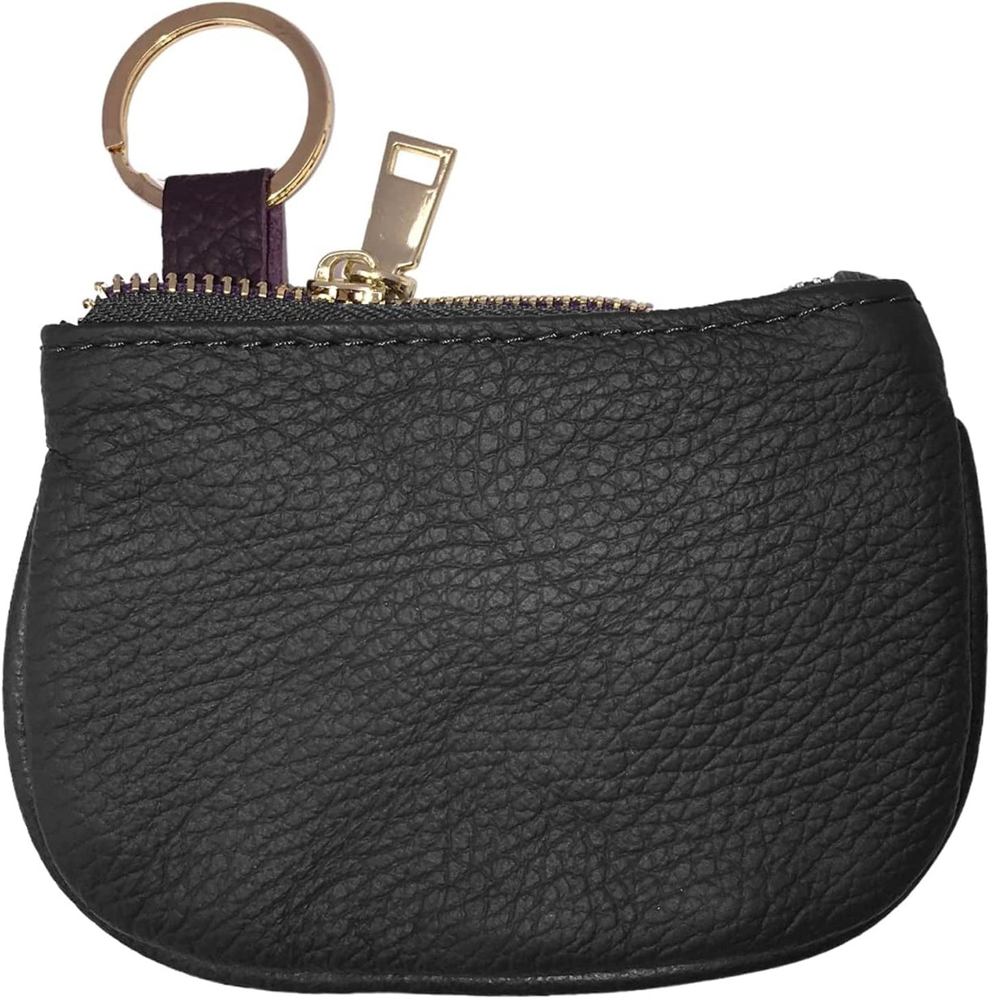 Cowhide Leather Coin Purse Pouch w Zipper and Key Fob