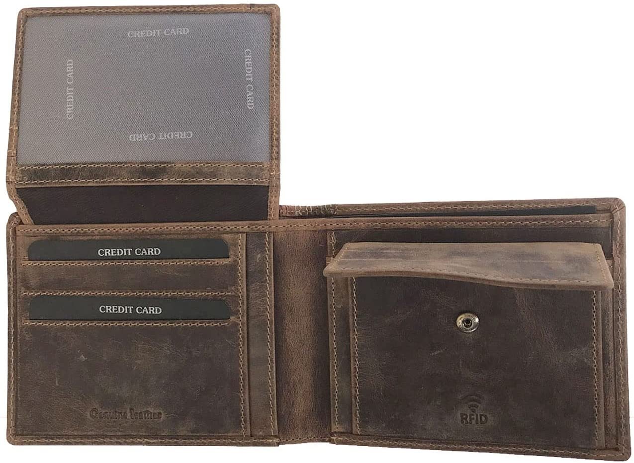 Leather Wallet for Men's-Genuine Washed Calf RFID Blocking Bifold Men Wallet With Coin Pocket (Vertical Flip Stitched Collar, Black)