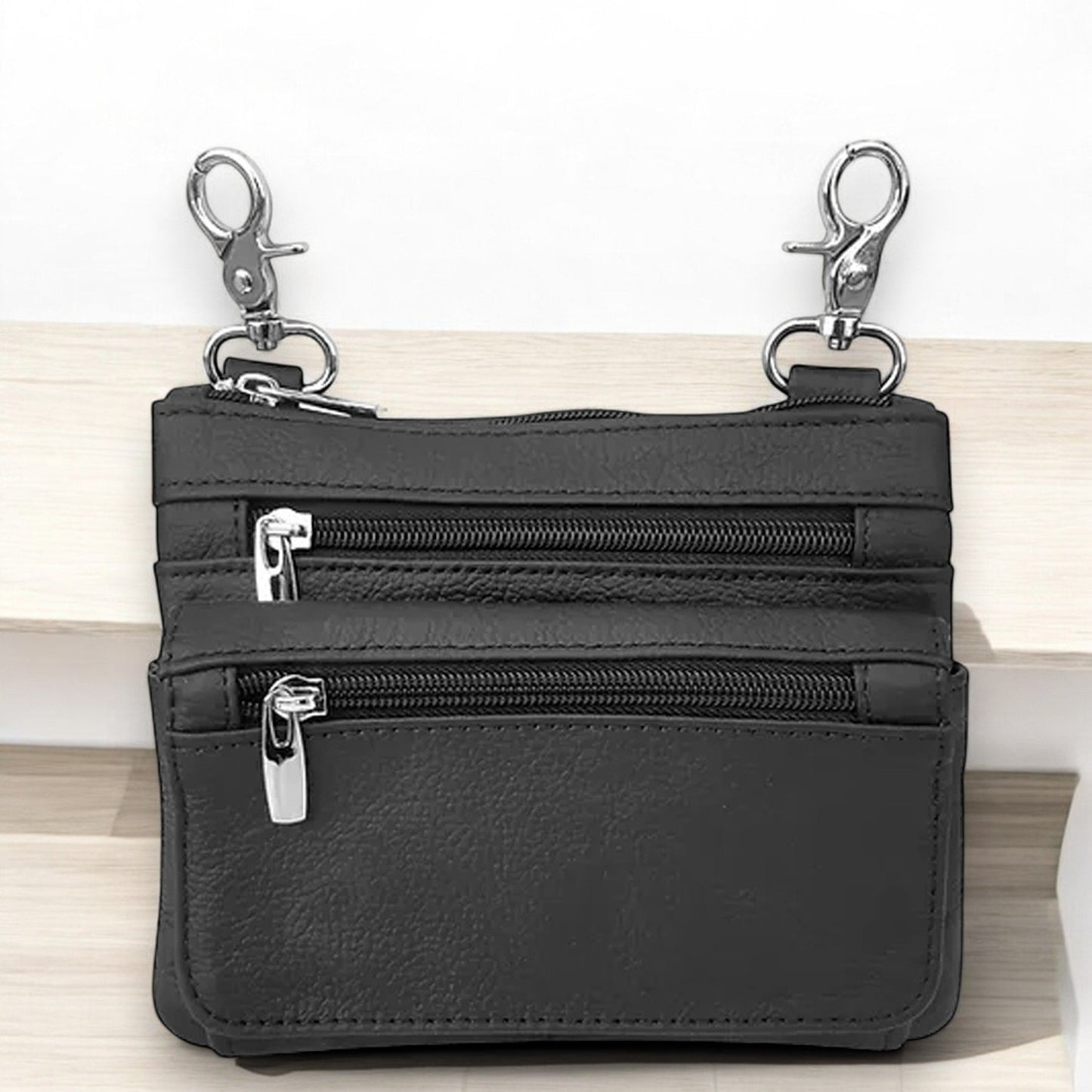 SILVERFEVER Leather Bike Rider Accordion Bag Cross Body Belt Phone Pack Pouch