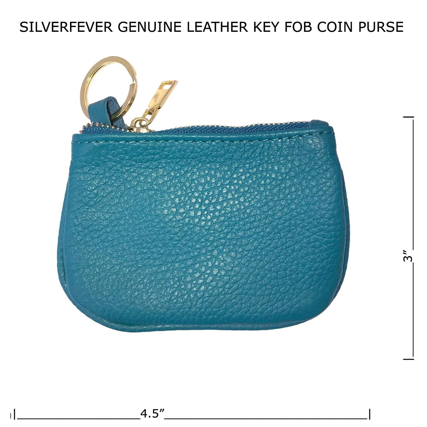 Cowhide Leather Coin Purse Pouch w Zipper and Key Fob