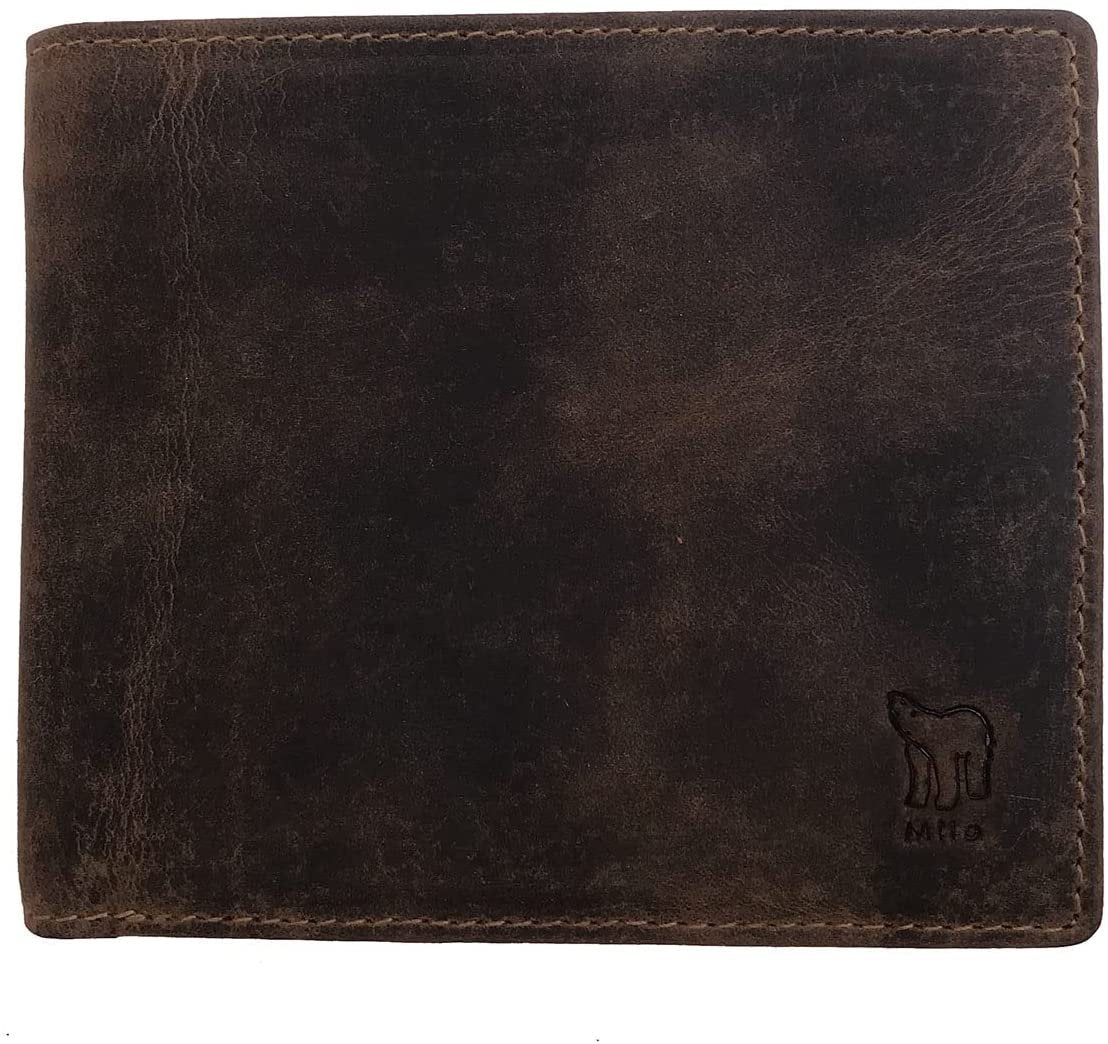 Leather Wallet for Men's-Genuine Washed Calf RFID Blocking Bifold Men Wallet With Coin Pocket (Vertical Flip Stitched Collar, Black)