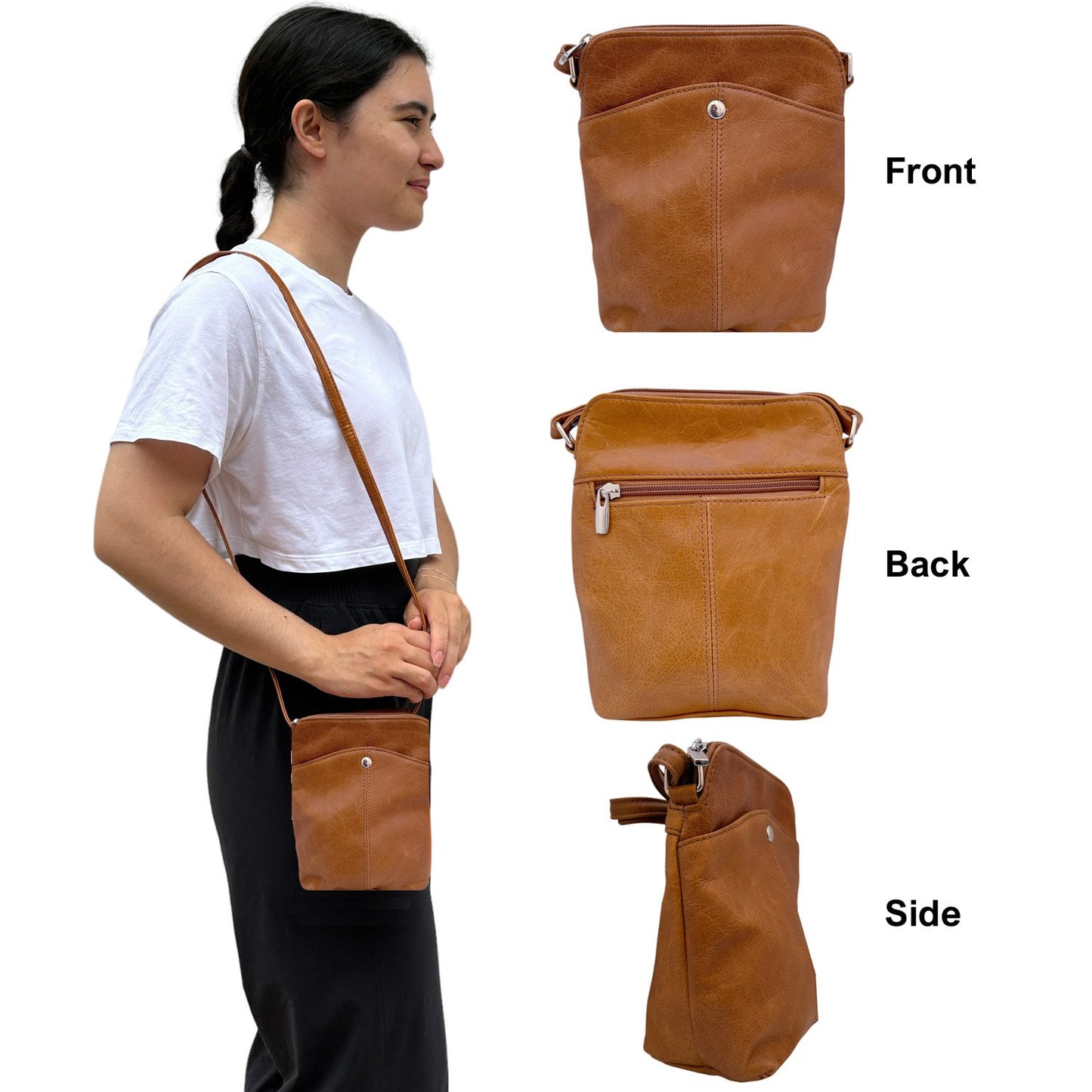 SILVERFEVER Women's Phone Crossbody Bag Trendy Small Purse Cowhide Leather Handbag (Black)