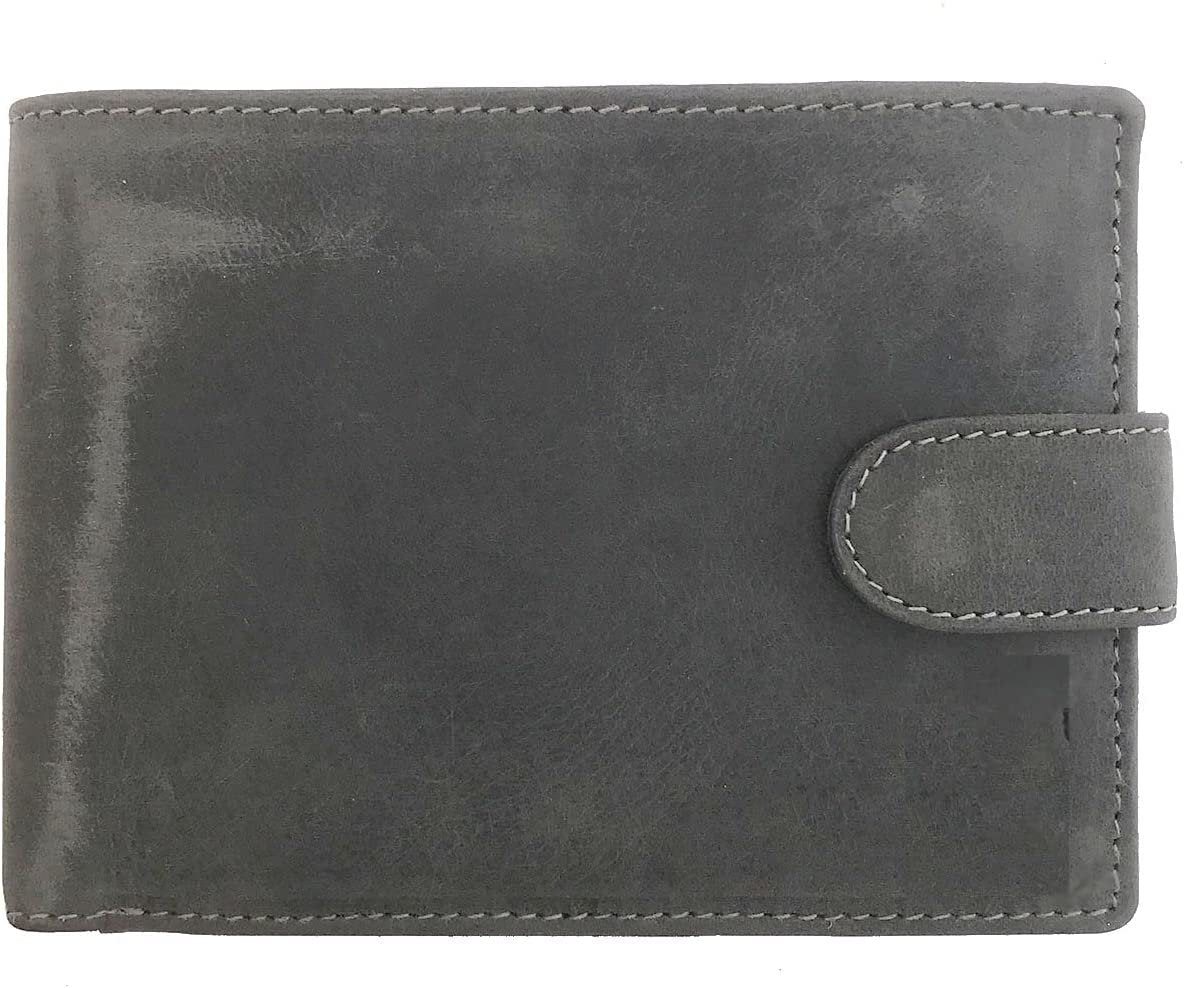 Leather Wallet for Men's-Genuine Washed Calf RFID Blocking Bifold Men Wallet With Coin Pocket (Vertical Flip Stitched Collar, Black)