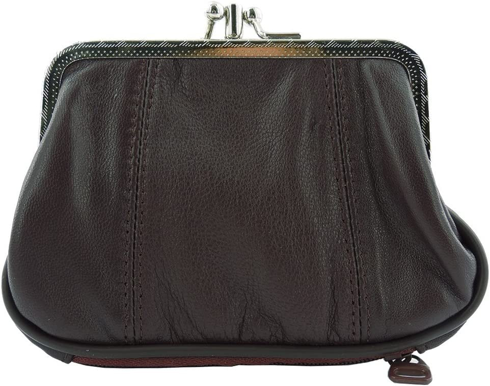 SILVERFEVER Leather Coin Purse with Kisslock Closure - Handcrafted Genuine Lambskin (3 Entry, Black)