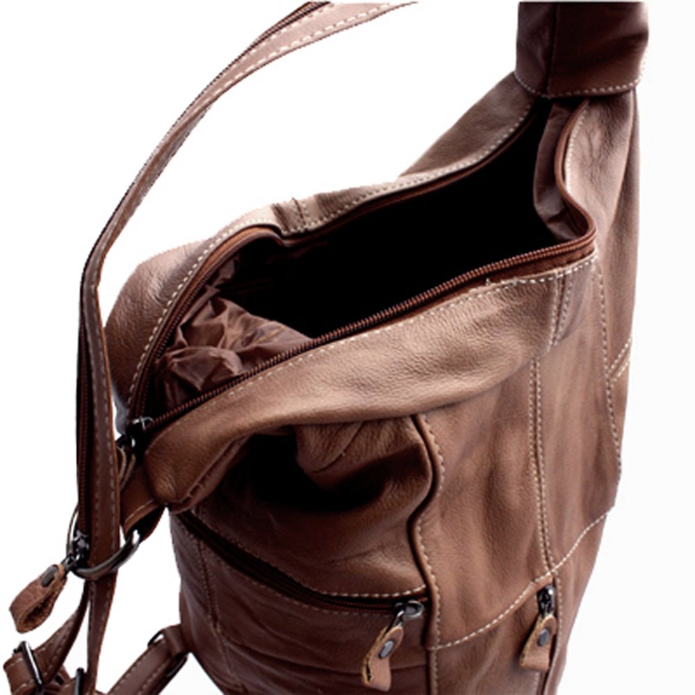 Women's Cowhide Leather Backpack Convertible Sling One Shoulder Large Bag Secure Entry |7 Pocket
