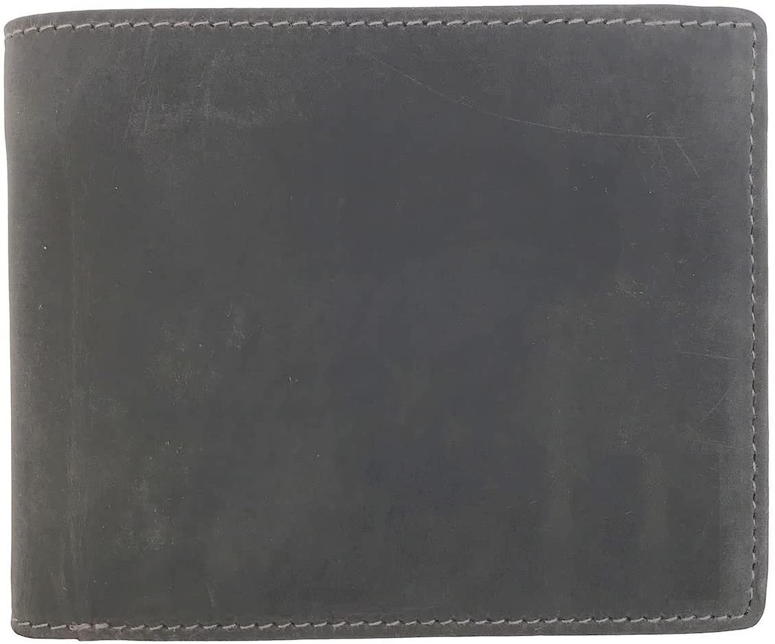 Leather Wallet for Men's-Genuine Washed Calf RFID Blocking Bifold Men Wallet With Coin Pocket (Vertical Flip Stitched Collar, Black)