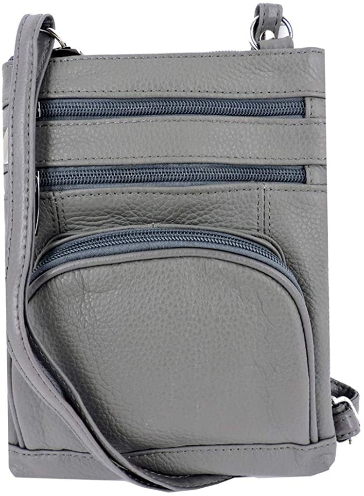SILVERFEVER Women's Shoulder Crossbody Round RFID Pocket Small Genuine Leather Bag