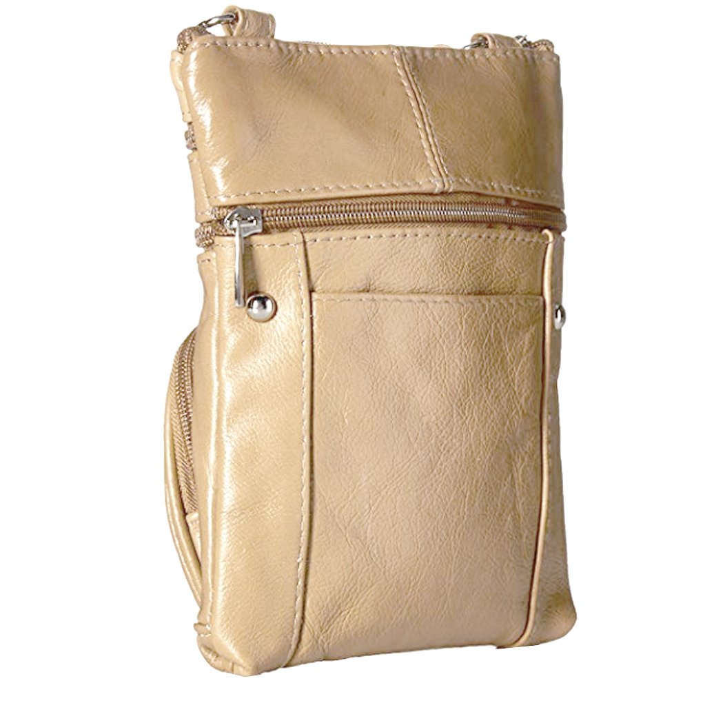 SILVERFEVER Women's Shoulder Crossbody Round RFID Pocket Small Genuine Leather Bag