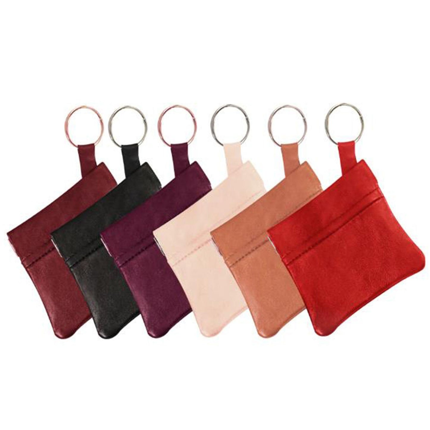 Leather Coin Purse Change Holder Squeeze Spring Closure Pouch w Key Ring, 3.5" by 3.5" - Great Gift for Men Women