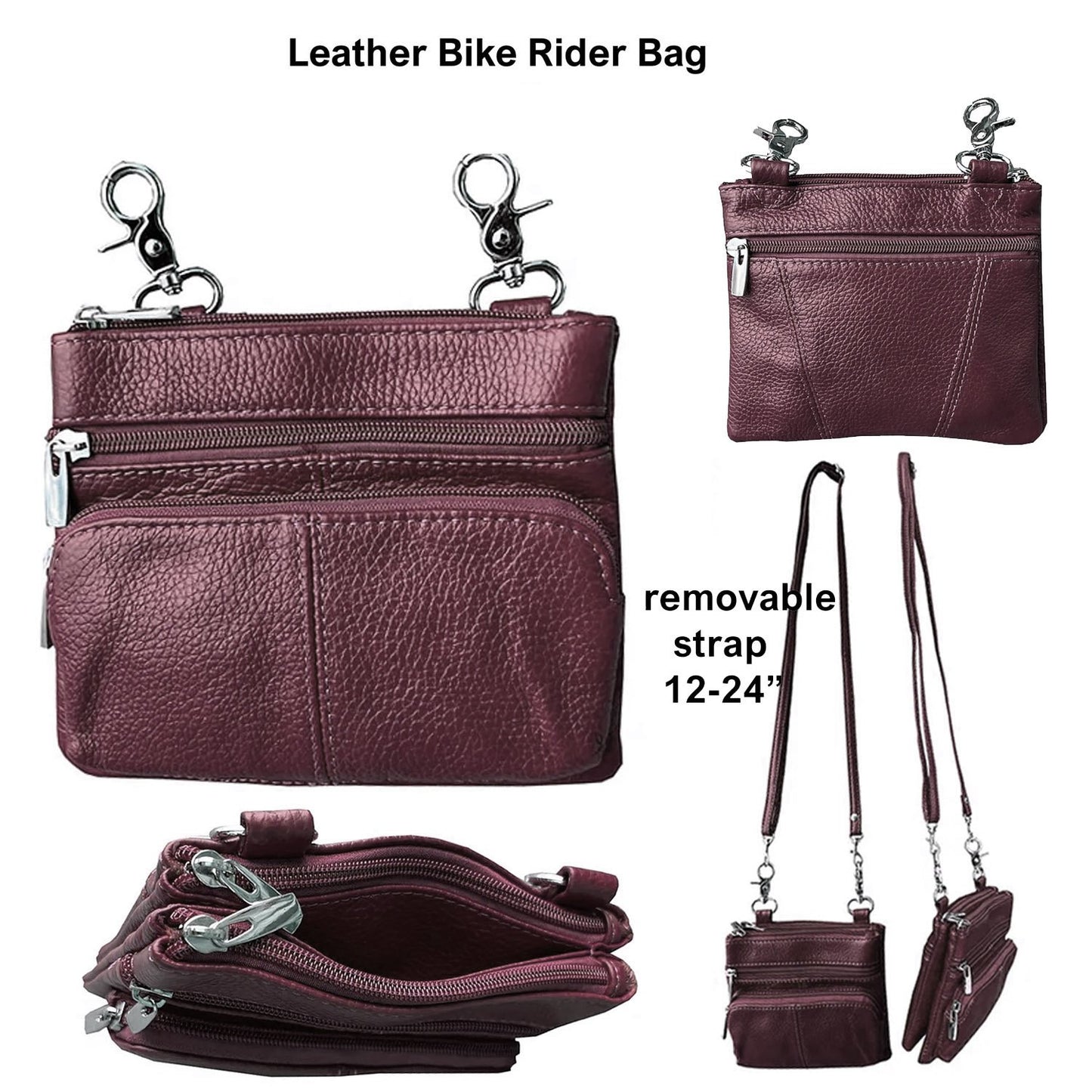 SILVERFEVER Leather Bike Rider Accordion Bag Cross Body Belt Phone Pack Pouch
