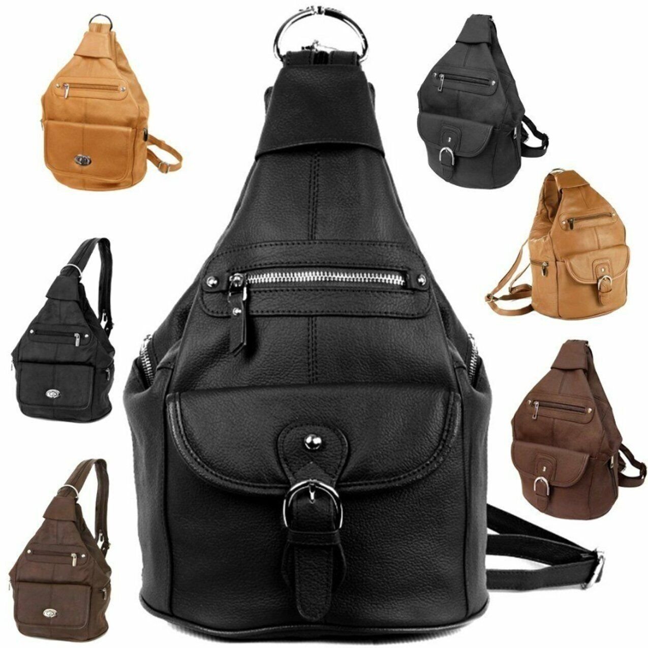 Women's Cowhide Leather Backpack Convertible Sling One Shoulder Large Bag Secure Entry |7 Pocket