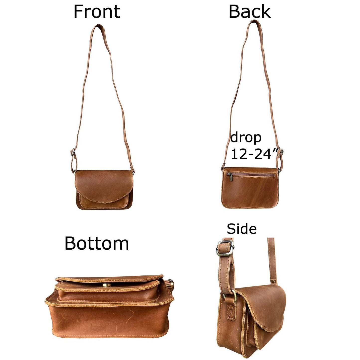 Cowhide Leather Womens Shoulder Purse Small Cross Body Organizer Bag with Many Pockets