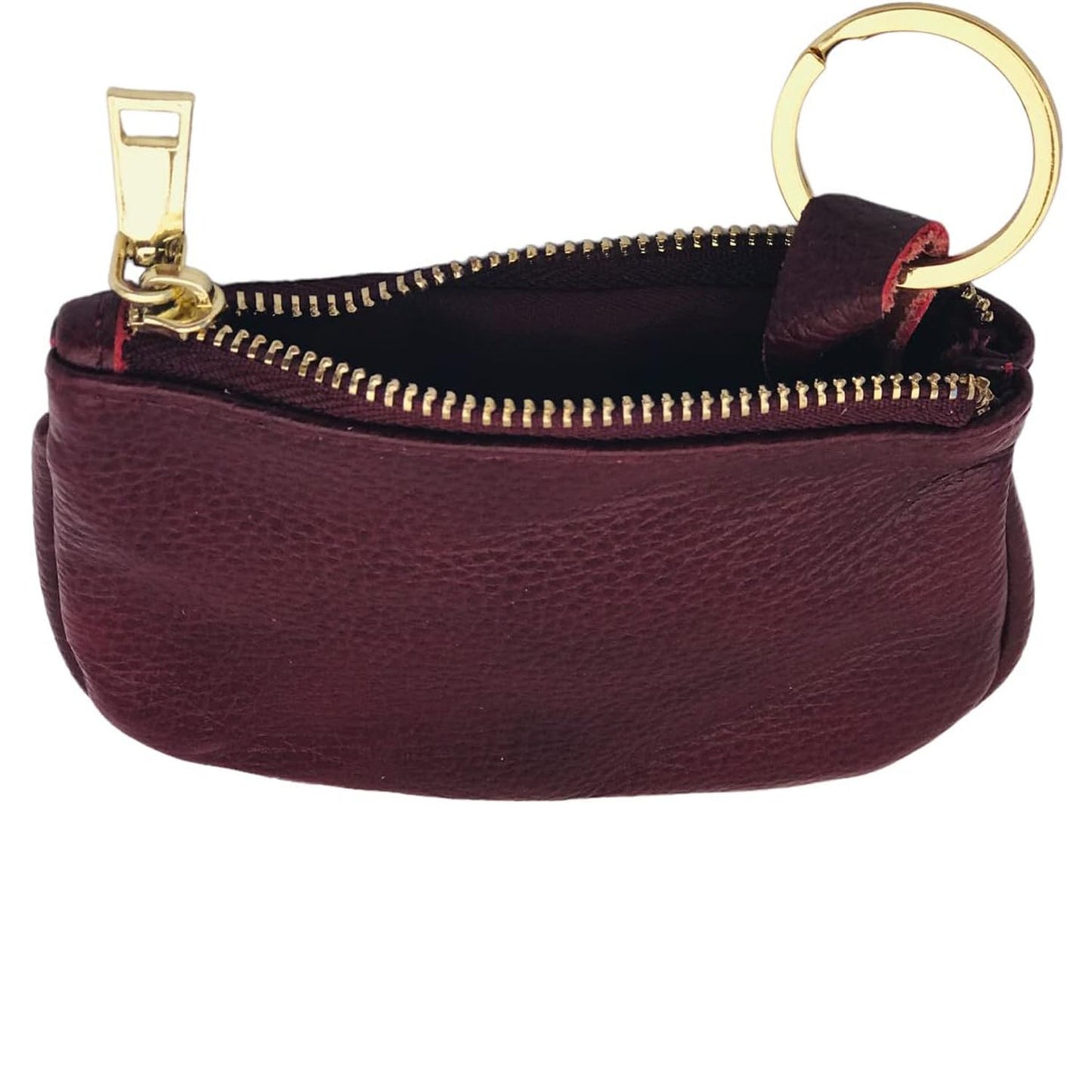 Cowhide Leather Coin Purse Pouch w Zipper and Key Fob