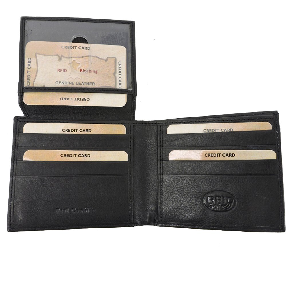 Men's RFID Leather Wallet Cowhide, ID, CC, Bill Pockets, Gift Box