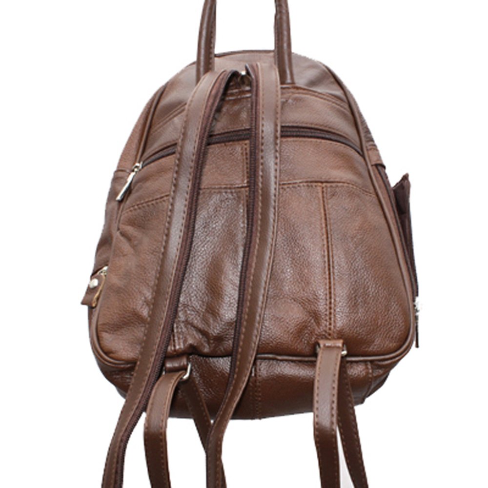 Silver Fever Genuine Leather Round Top Backpack Purse Organizer Bag