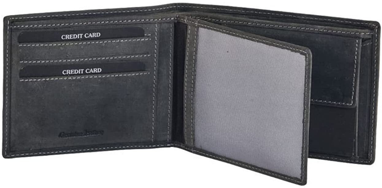 Leather Wallet for Men's-Genuine Washed Calf RFID Blocking Bifold Men Wallet With Coin Pocket (Vertical Flip Stitched Collar, Black)
