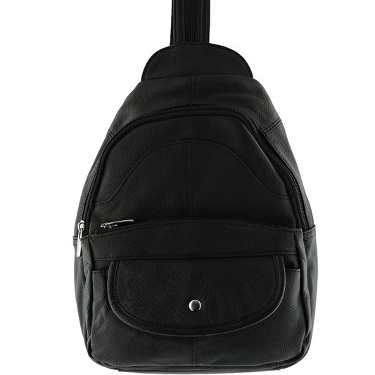 Leather Sling Backpack Convertible Medium Size Top Entry