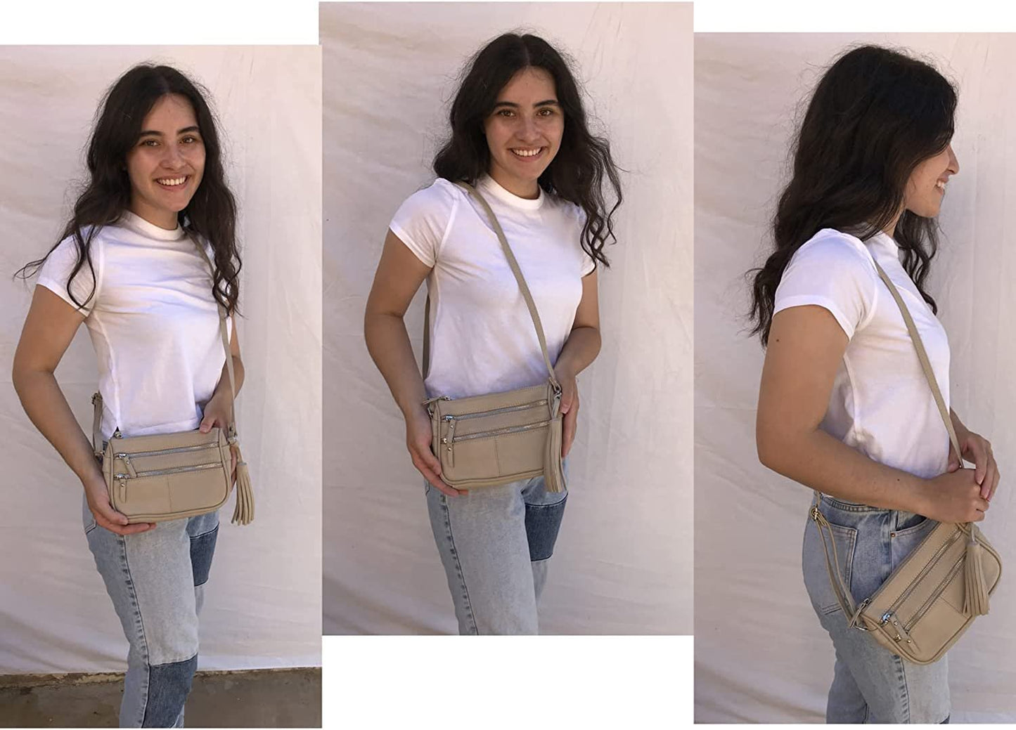 Cowhide Leather Womens Shoulder Purse Small Cross Body Organizer Bag with Many Pockets