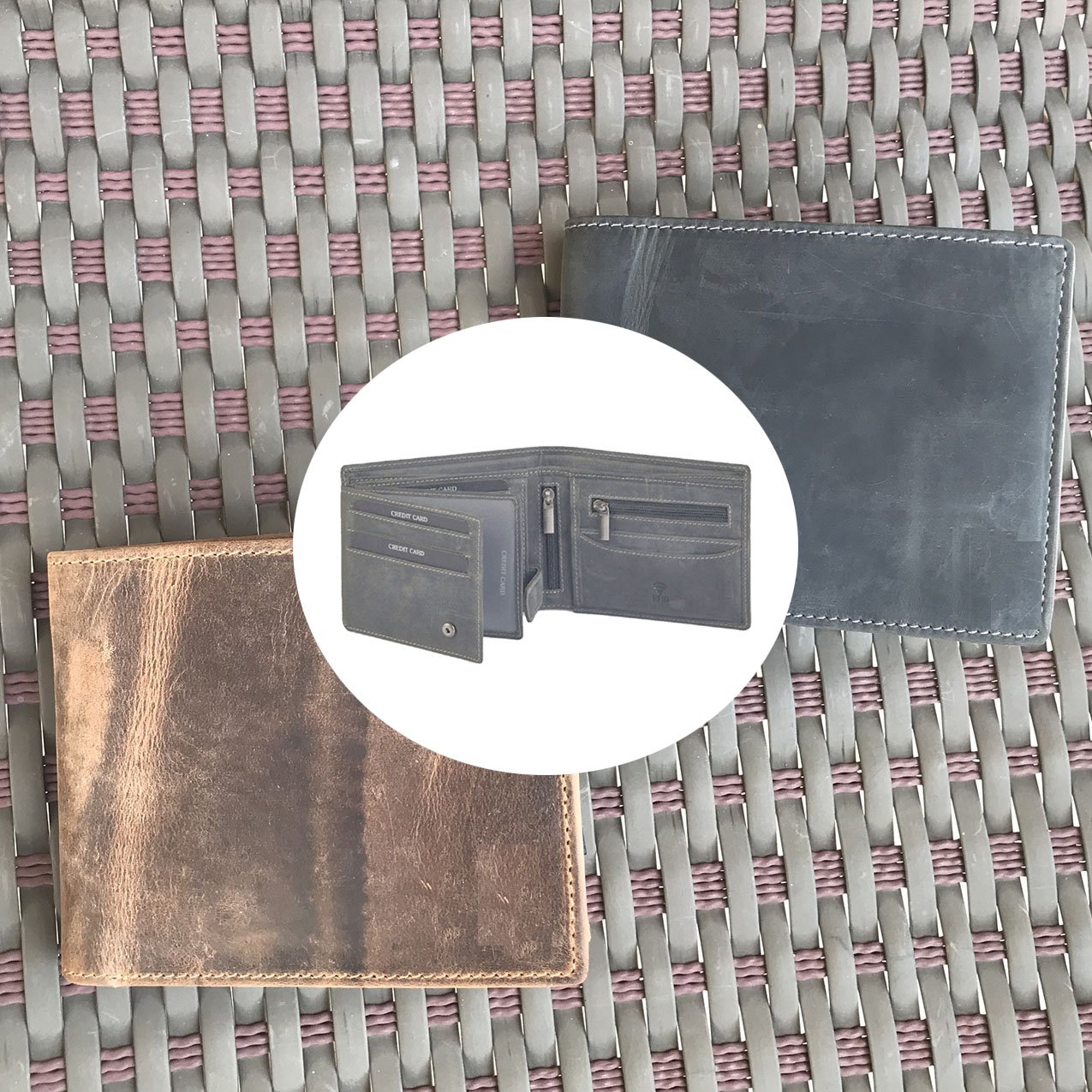 Leather Wallet for Men's-Genuine Washed Calf RFID Blocking Bifold Men Wallet With Coin Pocket (Vertical Flip Stitched Collar, Black)