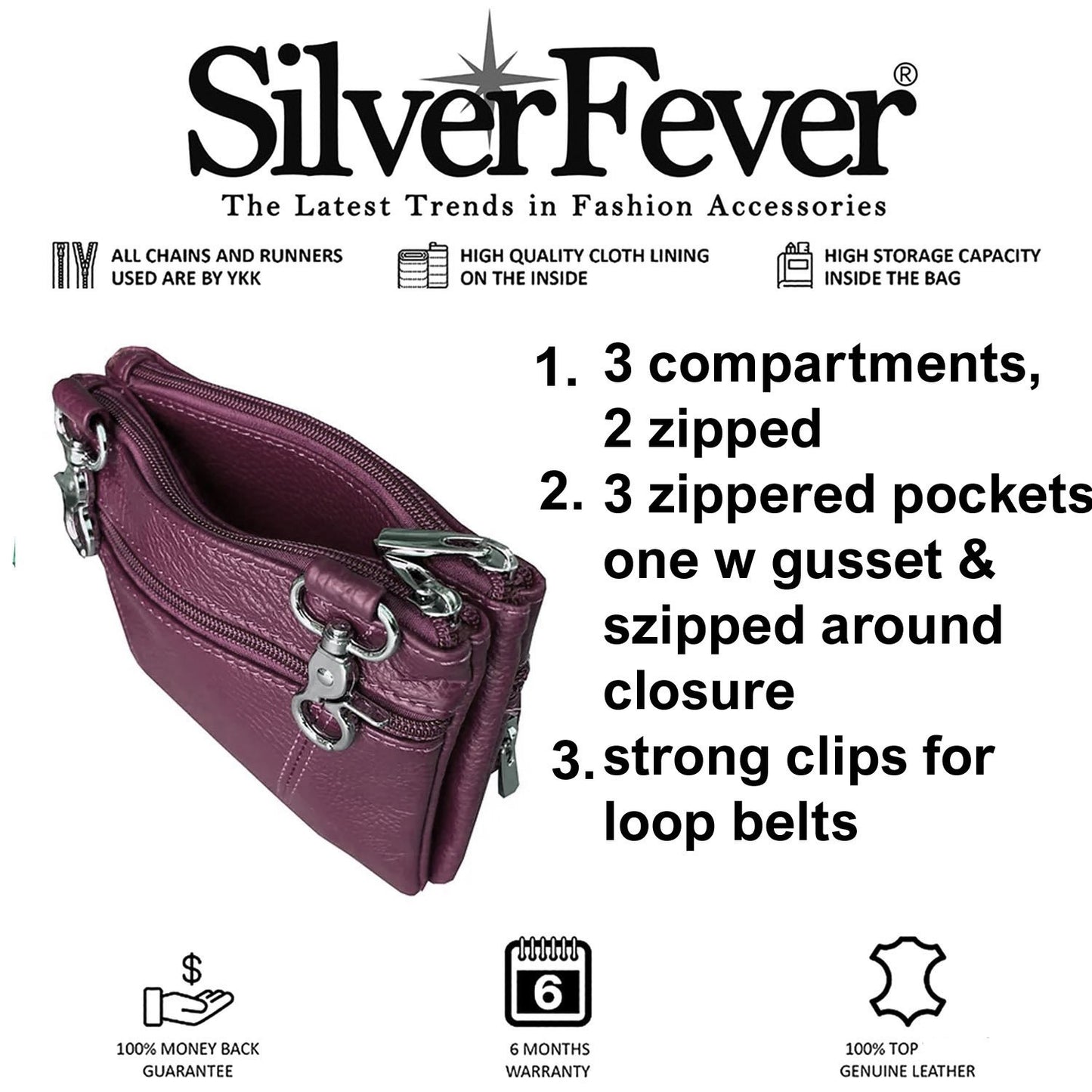 SILVERFEVER Leather Bike Rider Accordion Bag Cross Body Belt Phone Pack Pouch