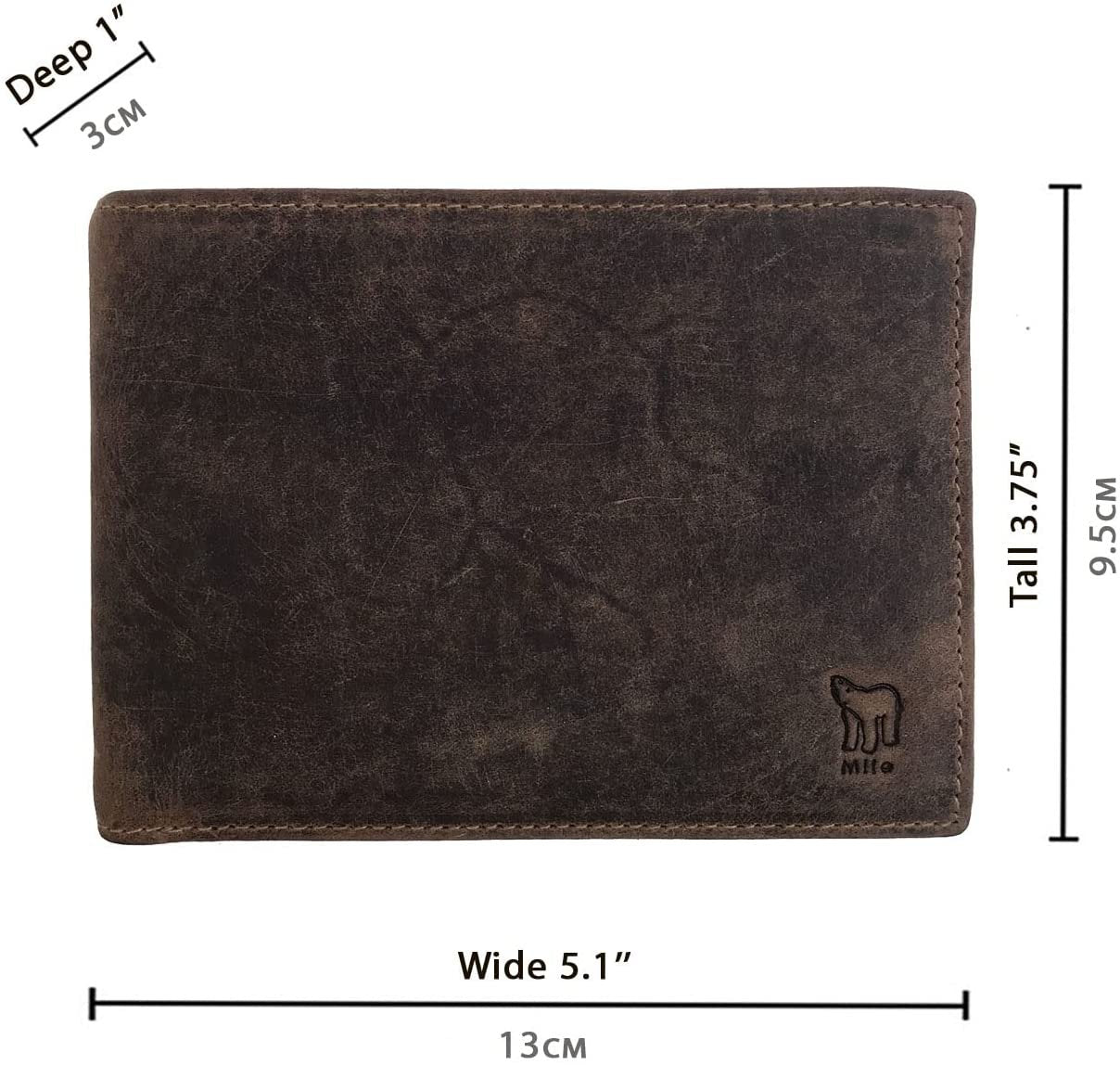 Leather Wallet for Men's-Genuine Washed Calf RFID Blocking Bifold Men Wallet With Coin Pocket (Vertical Flip Stitched Collar, Black)