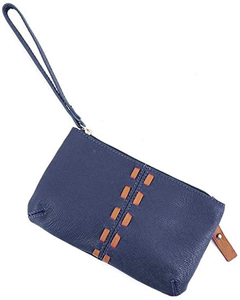 Women's Leather Wristlet Small Wallet Clutch with Whipstitched Detail
