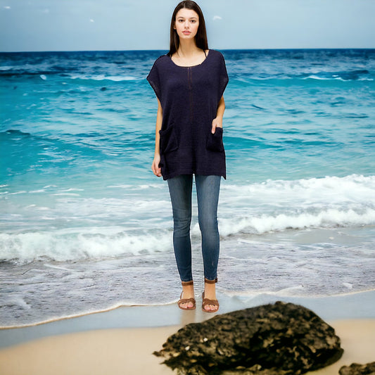 Look by M Sheer Denim Cover Up Pocket Poncho