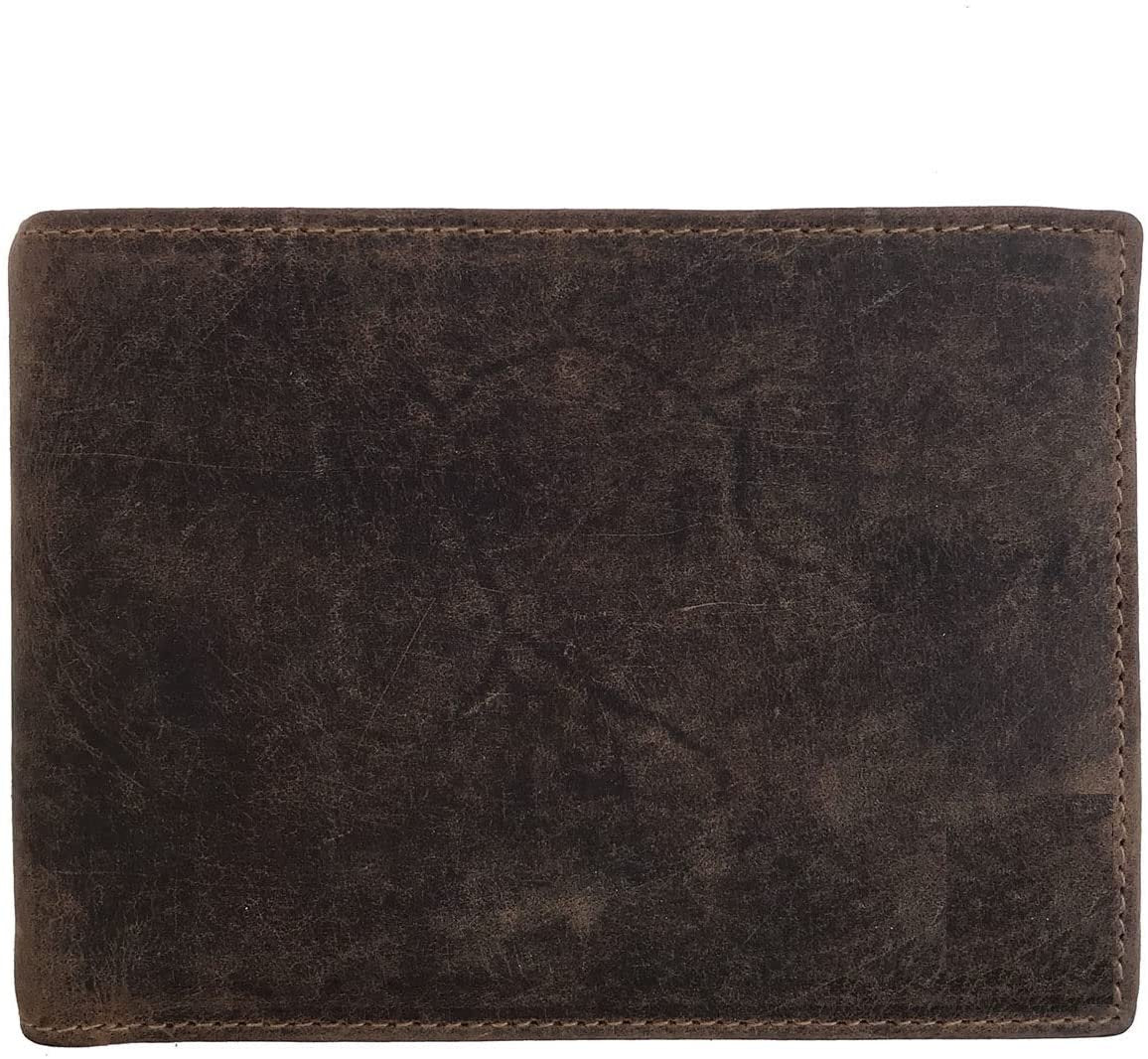Leather Wallet for Men's-Genuine Washed Calf RFID Blocking Bifold Men Wallet With Coin Pocket (Vertical Flip Stitched Collar, Black)
