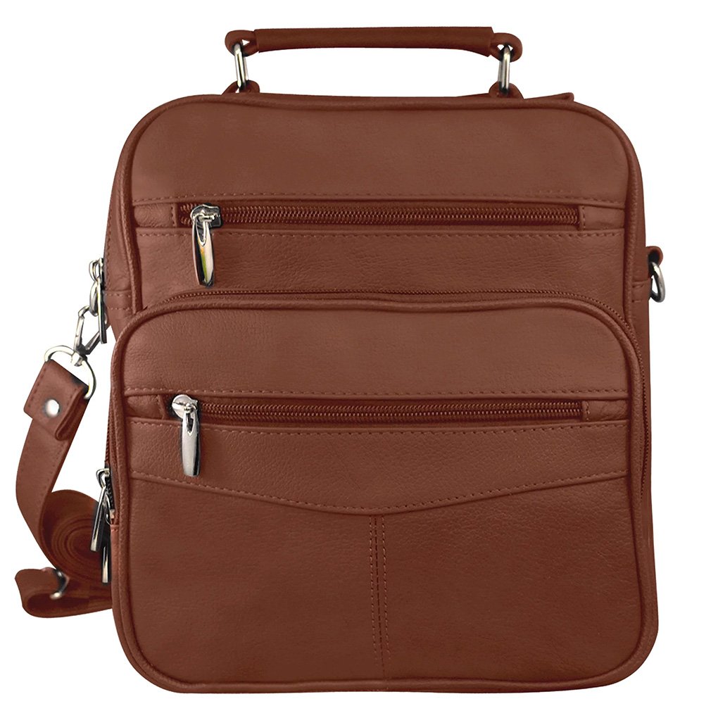 Cowhide Leather Men's Messenger Crossbody w Top Handle & Removable CB Strap