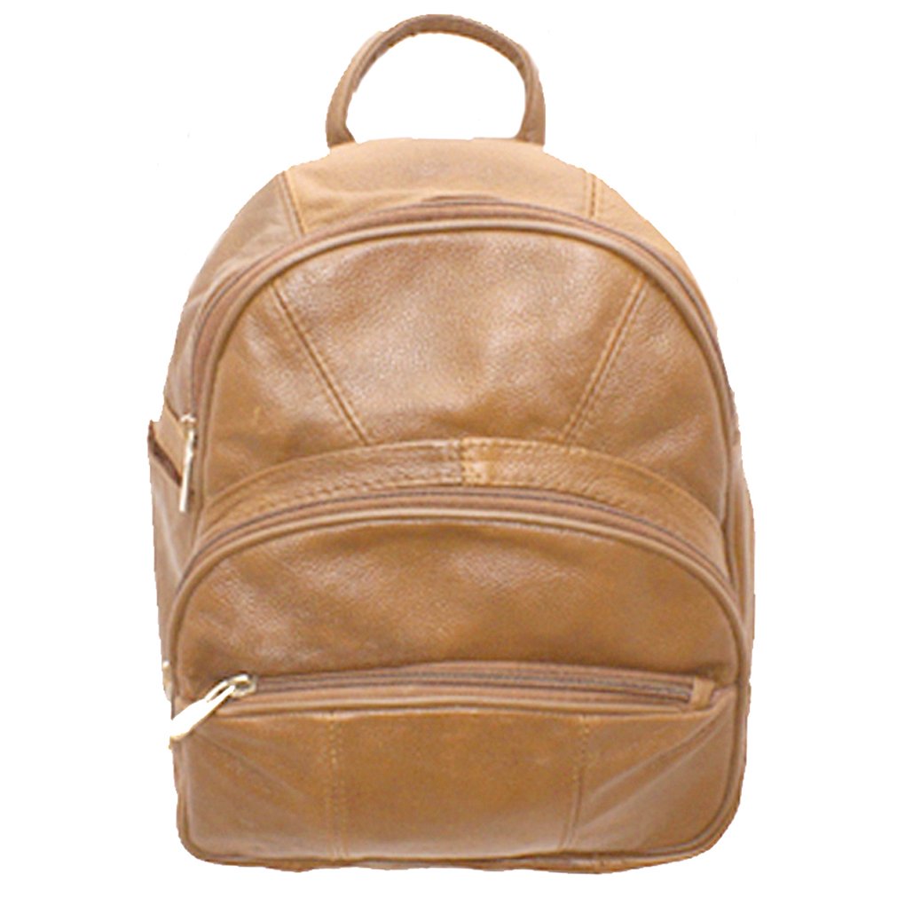 Silver Fever Genuine Leather Round Top Backpack Purse Organizer Bag