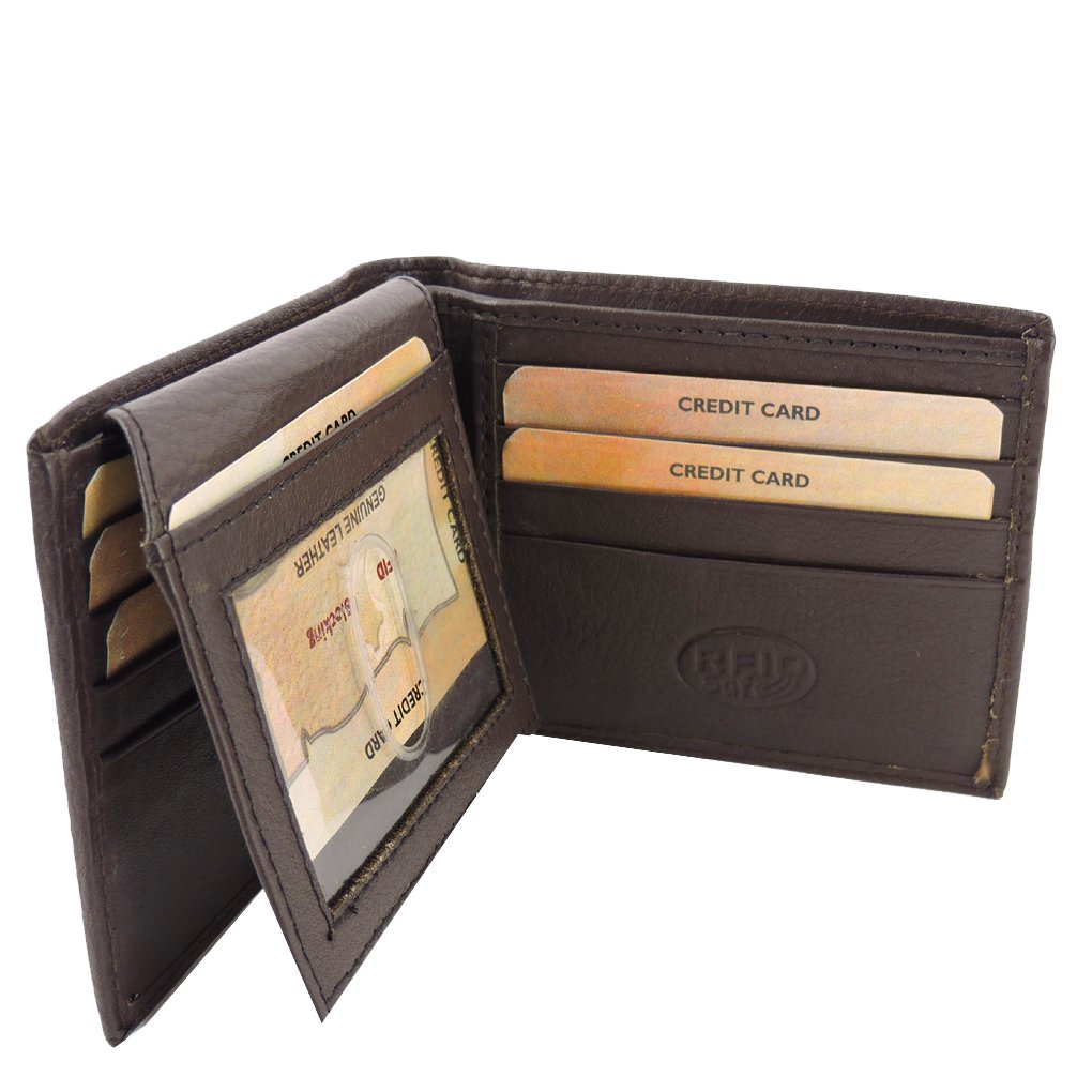 Men's RFID Leather Wallet Cowhide, ID, CC, Bill Pockets, Gift Box