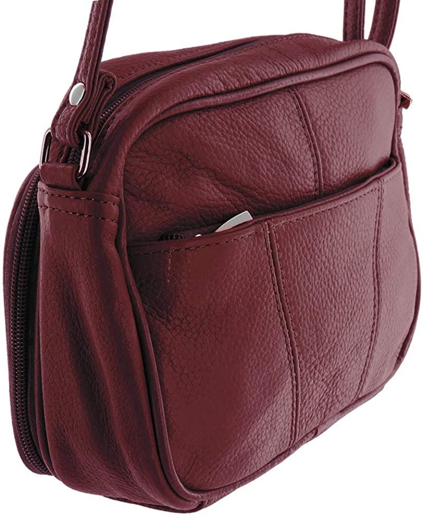 Cowhide Leather Womens Shoulder Purse Small Cross Body Organizer Bag with Many Pockets